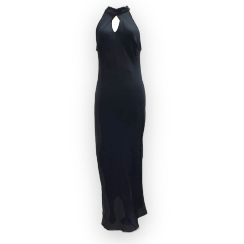 Young Fabulous & Broke Revolve Silky Slip Dress Navy Halter Keyhole Maxi S New